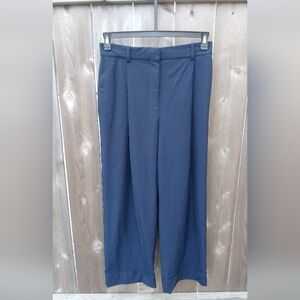 Zara Wide Leg Pant Trouser Pleats High Rise Stitching Womens S Navy